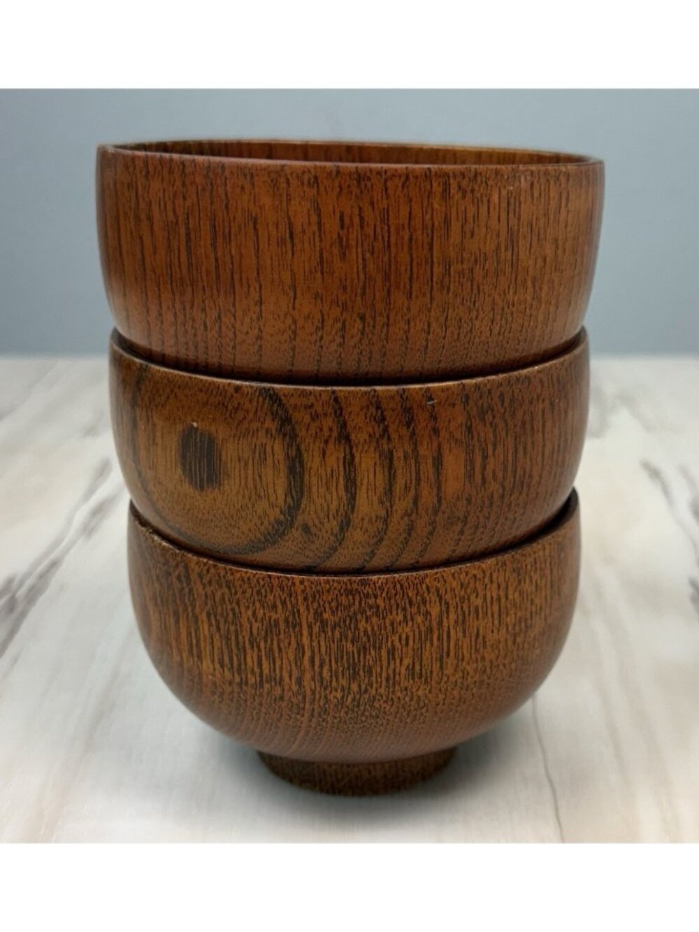 VTG Lot 3 Wooden Japanese Asian Footed Rice SOUP BOWLS 4" Serving Tableware Set